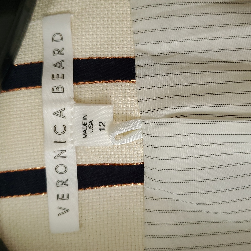 Veronica Beard Preppy Old School Black and Cream Striped Blazer 12 L - Picture 4 of 6